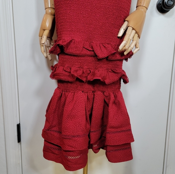 Rachel Parcell Red Smocked Midi Dress Size Small Holiday Christmas Party Dress - Picture 2 of 10